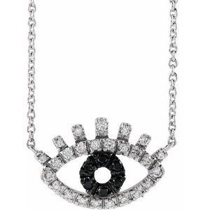 Ladies Natural Black White Diamond Evil Eye Necklace (Opaque/I1, Black/HI) — 14K White Gold