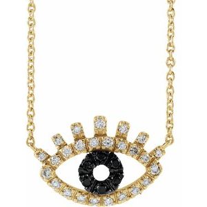 Ladies Natural Black White Diamond Evil Eye Necklace (Opaque/I1, Black/HI) — 14K Yellow Gold
