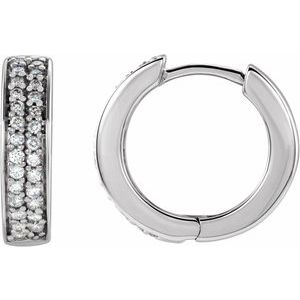 Ladies Natural Diamond 14 mm Hoop Earrings (I2-I3, H+) — 14K White Gold