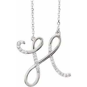 Ladies Natural Diamond Initial H Necklace (I1, G-H) — 14K White Gold