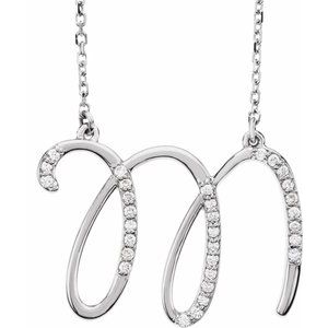 Ladies Natural Diamond Initial M Necklace (I1, G-H) — 14K White Gold