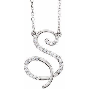 Ladies Natural Diamond Initial S Necklace (I1, G-H) — 14K White Gold