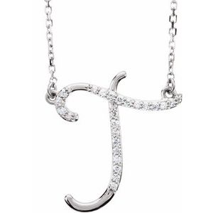 Ladies Natural Diamond Initial T Necklace (I1, G-H) — 14K White Gold