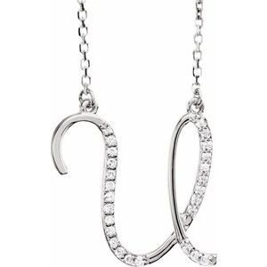Ladies Natural Diamond Initial U Necklace (I1, G-H) — 14K White Gold