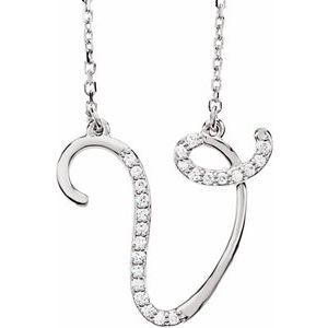Ladies Natural Diamond Initial V Necklace (I1, G-H) — 14K White Gold