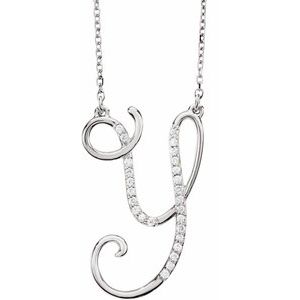 Ladies Natural Diamond Initial Y Necklace (I1, G-H) — 14K White Gold