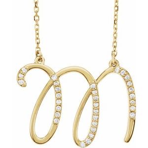 Ladies Natural Diamond Initial M Necklace (I1, G-H) — 14K Yellow Gold