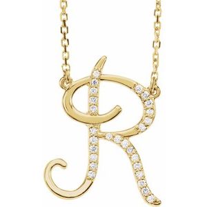 Ladies Natural Diamond Initial R Necklace (I1, G-H) — 14K Yellow Gold
