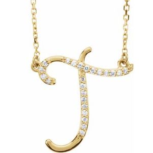 Ladies Natural Diamond Initial T Necklace (I1, G-H) — 14K Yellow Gold