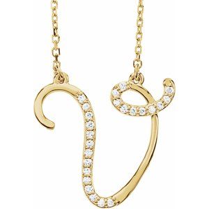 Ladies Natural Diamond Initial V Necklace (I1, G-H) — 14K Yellow Gold