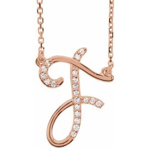 Ladies Natural Diamond Initial F Necklace (I1, G-H) — 14K Rose Gold