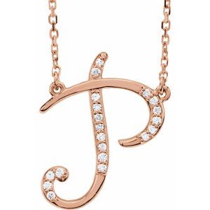 Ladies Natural Diamond Initial P Necklace (I1, G-H) — 14K Rose Gold