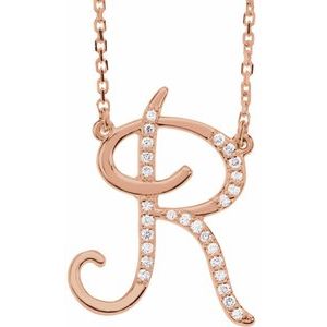 Ladies Natural Diamond Initial R Necklace (I1, G-H) — 14K Rose Gold