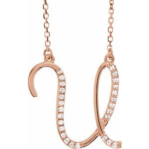 Ladies Natural Diamond Initial U Necklace (I1, G-H) — 14K Rose Gold