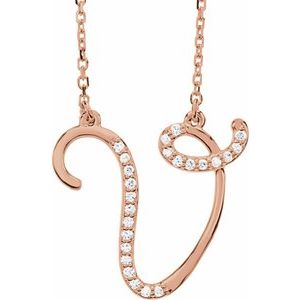 Ladies Natural Diamond Initial V Necklace (I1, G-H) — 14K Rose Gold