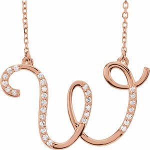 Ladies Natural Diamond Initial W Necklace (I1, G-H) — 14K Rose Gold
