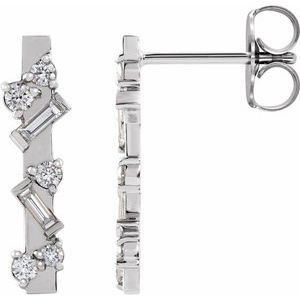 Ladies Natural Diamond Scattered Bar Earrings — Sterling Silver