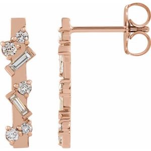 Ladies Natural Diamond Scattered Bar Earrings — 14K Rose Gold
