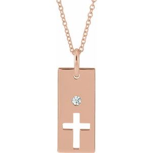 Ladies Natural Diamond Cross Bar Necklace (I1, G-H) — 14K Rose Gold
