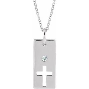 Ladies Natural Diamond Cross Bar Necklace (I1, G-H) — Sterling Silver