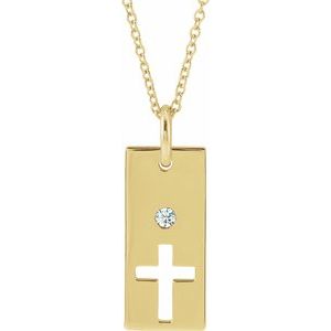 Ladies Natural Diamond Cross Bar Necklace (I1, G-H) — 14K Yellow Gold