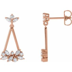 Ladies Natural Diamond Geometric Cluster Earrings — 14K Rose Gold