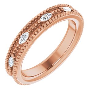 Ladies Natural Diamond Beaded Band Size 4 (Si2-Si3, Ghi) — 14K Rose Gold