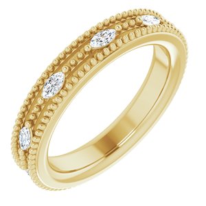 Ladies Natural Diamond Beaded Band Size 4 (Si2-Si3, Ghi) — 14K Yellow Gold