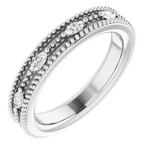 Ladies Natural Diamond Beaded Band Size 4 (Si2-Si3, Ghi) — 14K White Gold