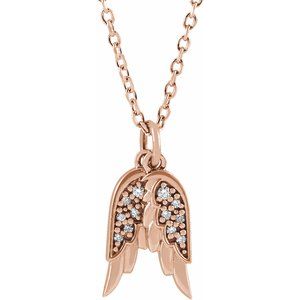 Ladies Natural Diamond Angel Wings Necklace (I1, G-H) — 14K Rose Gold