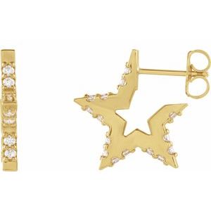 Ladies Natural Diamond Star Hoop Earrings (I1, G-H) — 14K Yellow Gold