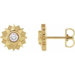 Ladies Natural Diamond Sun Earrings — 14K Yellow Gold