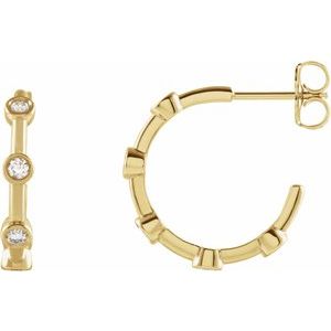 Ladies Natural Diamond Bezel-Set Hoop Earrings — 14K Yellow Gold