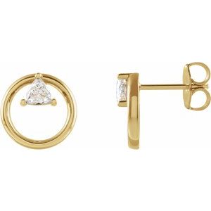 Ladies Natural Diamond Geometric Earrings — 14K Yellow Gold
