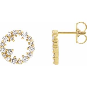 Ladies Natural Diamond Circle Earrings — 14K Yellow Gold