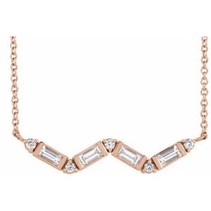 Ladies Natural Diamond Bar Necklace (Si2-Si3, I1, Ghi, G-H) — 14K Rose Gold