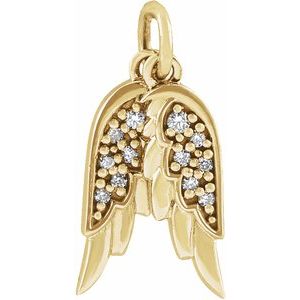 Ladies Natural Diamond Angel Wings Pendant — 14K Yellow Gold