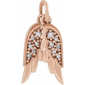 Ladies Natural Diamond Angel Wings Pendant — 14K Rose Gold