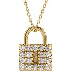Ladies Natural Diamond Lock Necklace (I1, G-H) — 14K Yellow Gold