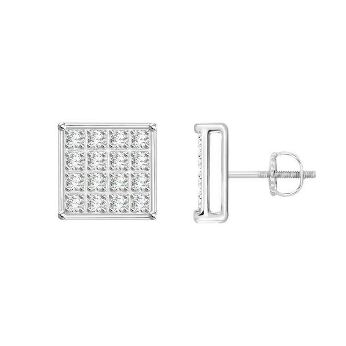 Sterling Silver White 0.10CT Round Diamond Yuva Square Cluster Stud Earrings Women�S Fine Jewelry