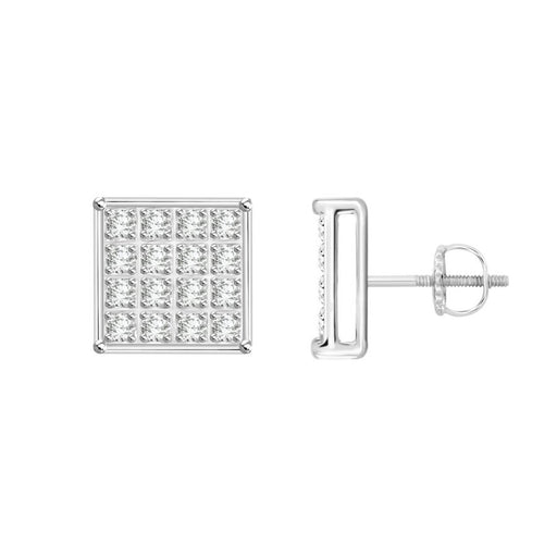 Sterling Silver White 0.10CT Round Diamond Yuva Square Cluster Stud Earrings Women�S Fine Jewelry