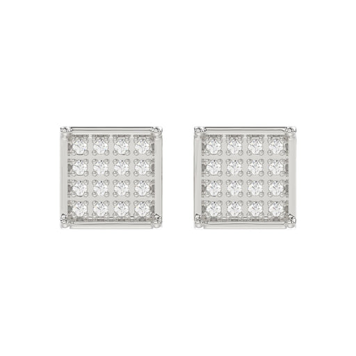 Sterling Silver White 0.10CT Round Diamond Yuva Square Cluster Earrings Women’S Fine Jewelry