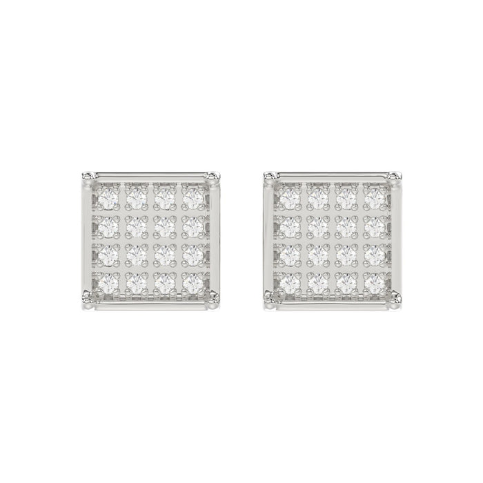 Sterling Silver White 0.10CT Round Diamond Yuva Square Cluster Earrings Women’S Fine Jewelry