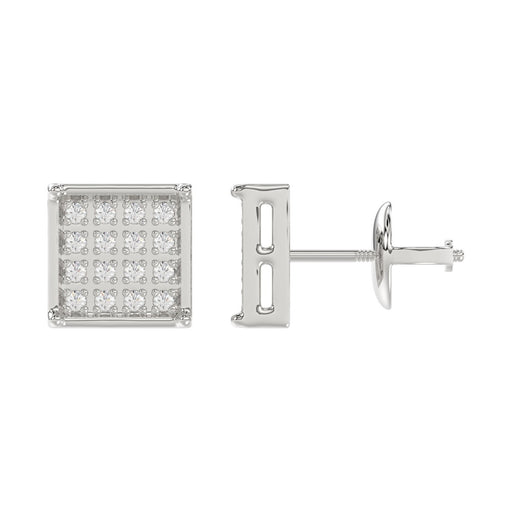 Sterling Silver White 0.10CT Round Diamond Yuva Square Cluster Earrings Women’S Fine Jewelry
