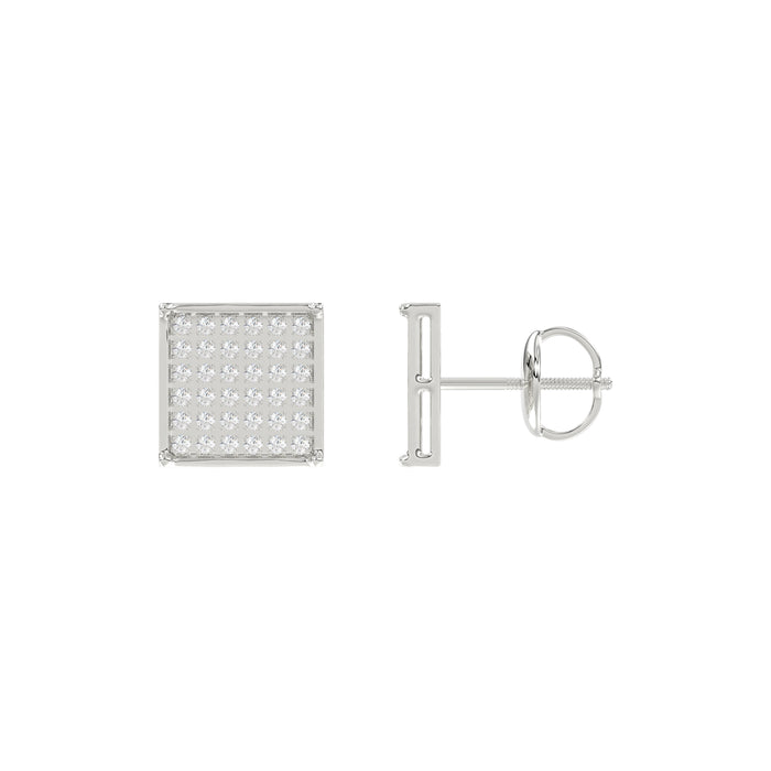 Sterling Silver White 0.25CT Round Diamond Yuva Square Cluster Earrings Women�S Fine Jewelry