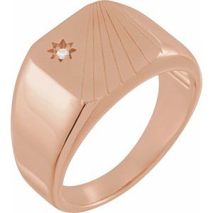 Ladies Natural Diamond Signet Ring — 14K Rose Gold