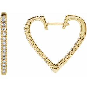 Ladies Natural Diamond Heart Earrings — 14K Yellow Gold