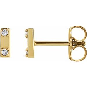 Ladies Natural Diamond Two-Stone Bar Earrings — 14K Yellow Gold