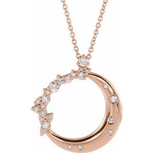 Ladies Natural Diamond Crescent Moon Necklace (I1, G-H) — 14K Rose Gold