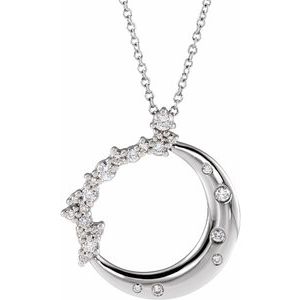Ladies Natural Diamond Crescent Moon Necklace (I1, G-H) — 14K White Gold